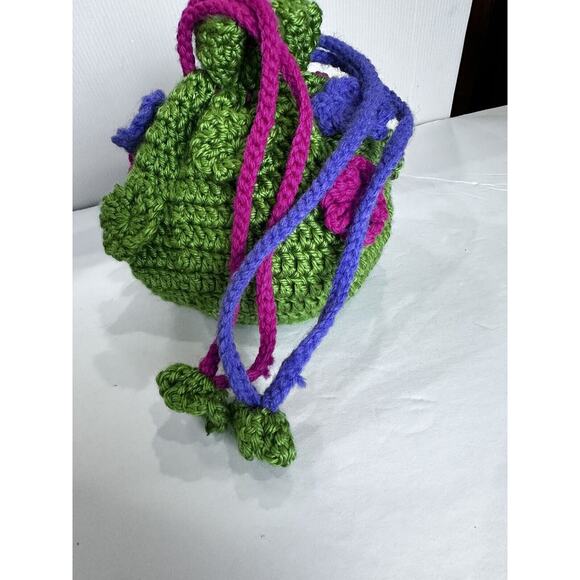 Vintage Handmade Crochet Purse Drawstring With Lining Round Pouch Flower Design - Picture 5 of 16